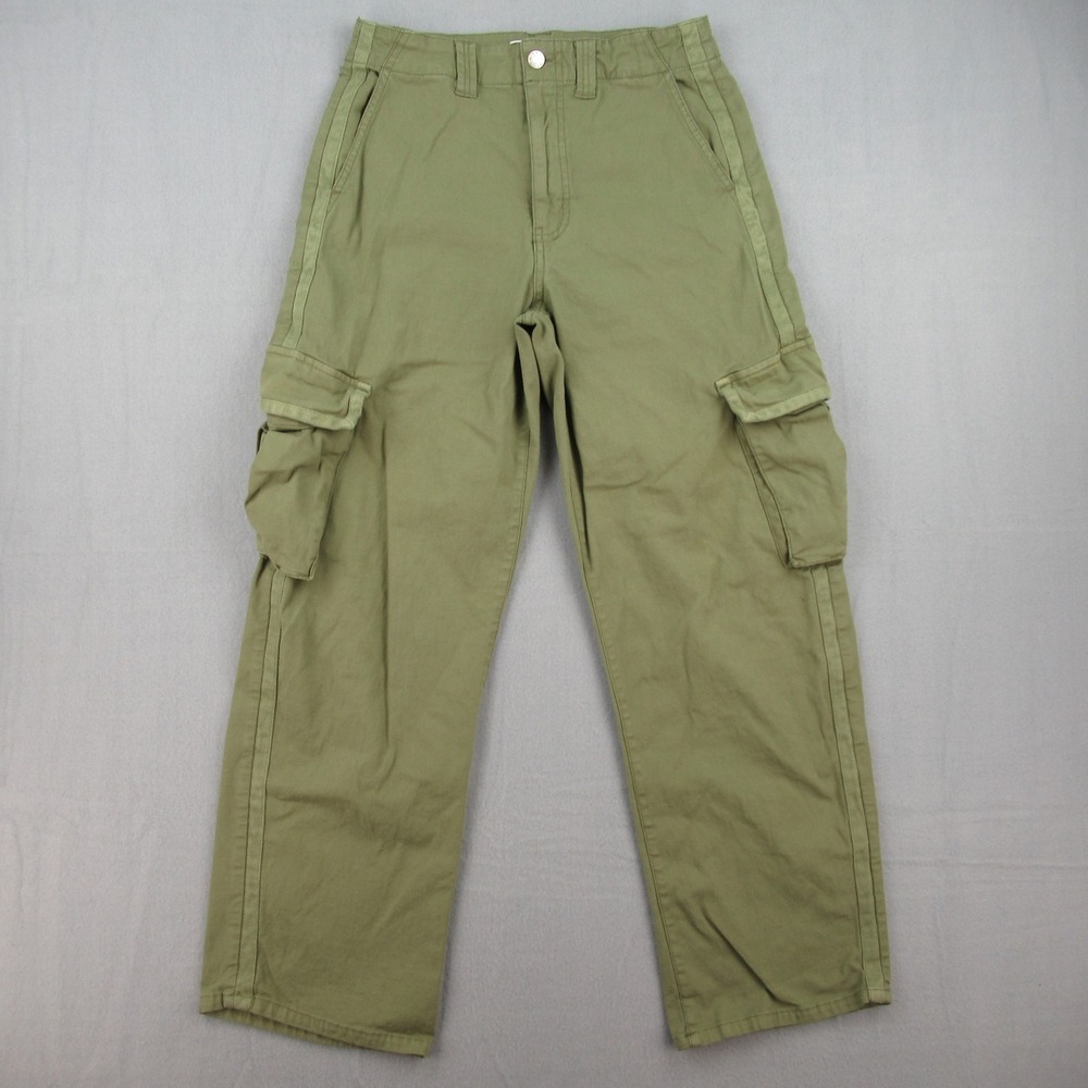 Daze Cargo Pants Womens 26 Olive Green Straight Leg Mid Rise Stretch Cotton 3823